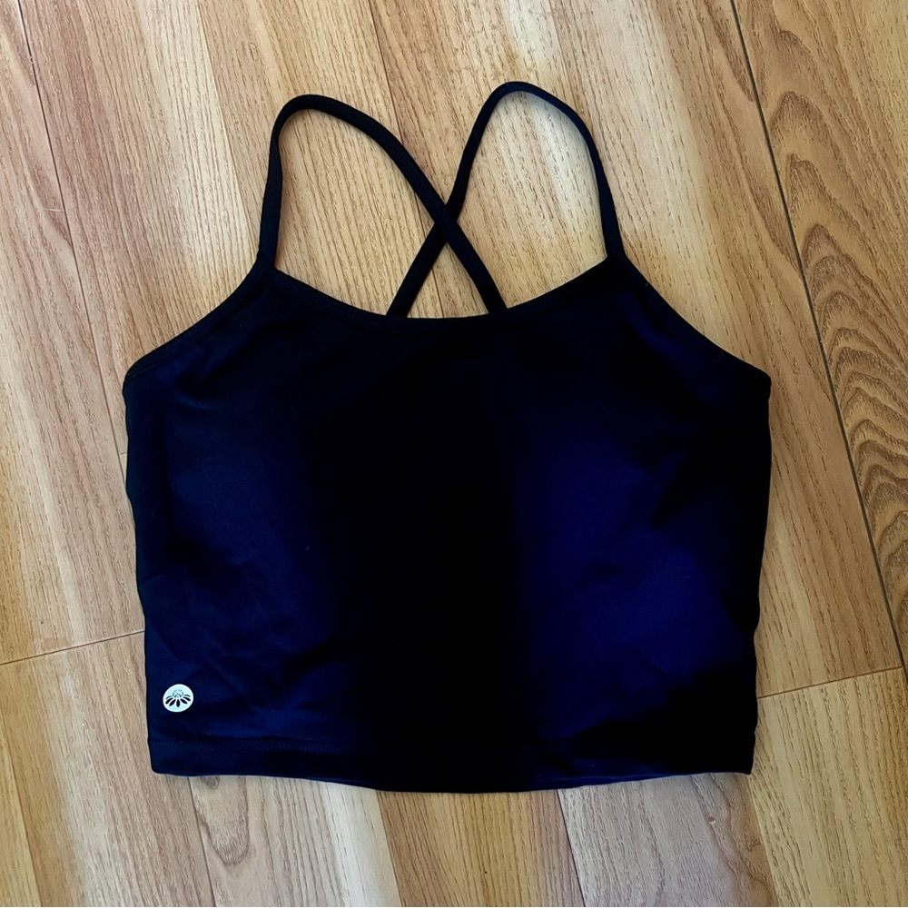 Senita Athletics Ava Black Crop Top with Crossed Straps